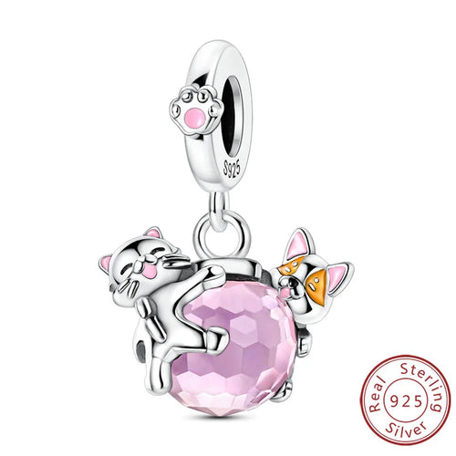 Charms 925 Sterling Silver Dog Cat Paw Print Love Pets Charms Beads