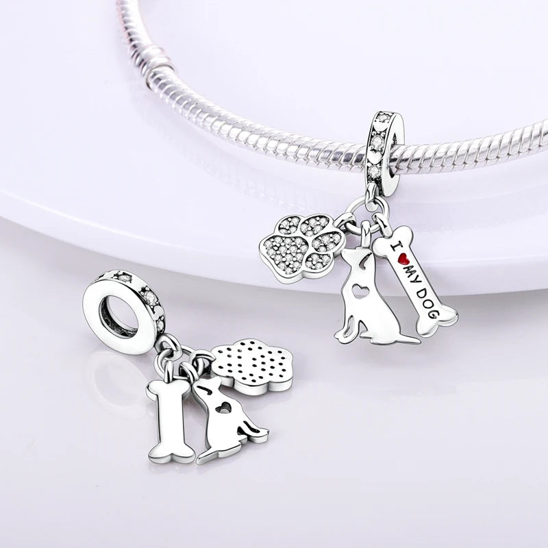 New 925 Sterling Silver Charm Beads Dog Cat Pets Pendant Fit Original