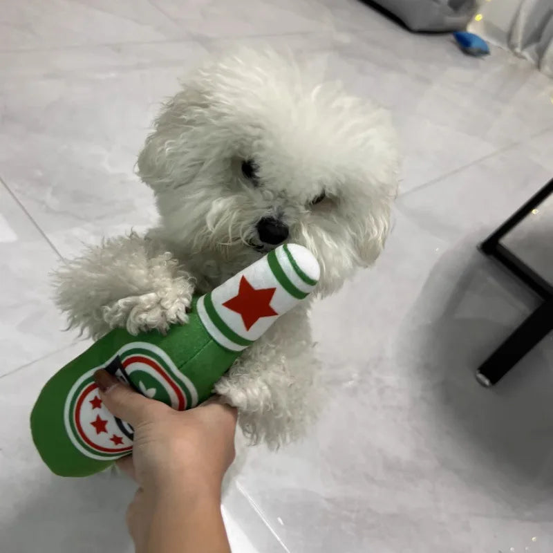 Plush Dog Toys Beer Bottle Shaped for Small & Large Dogs Bite