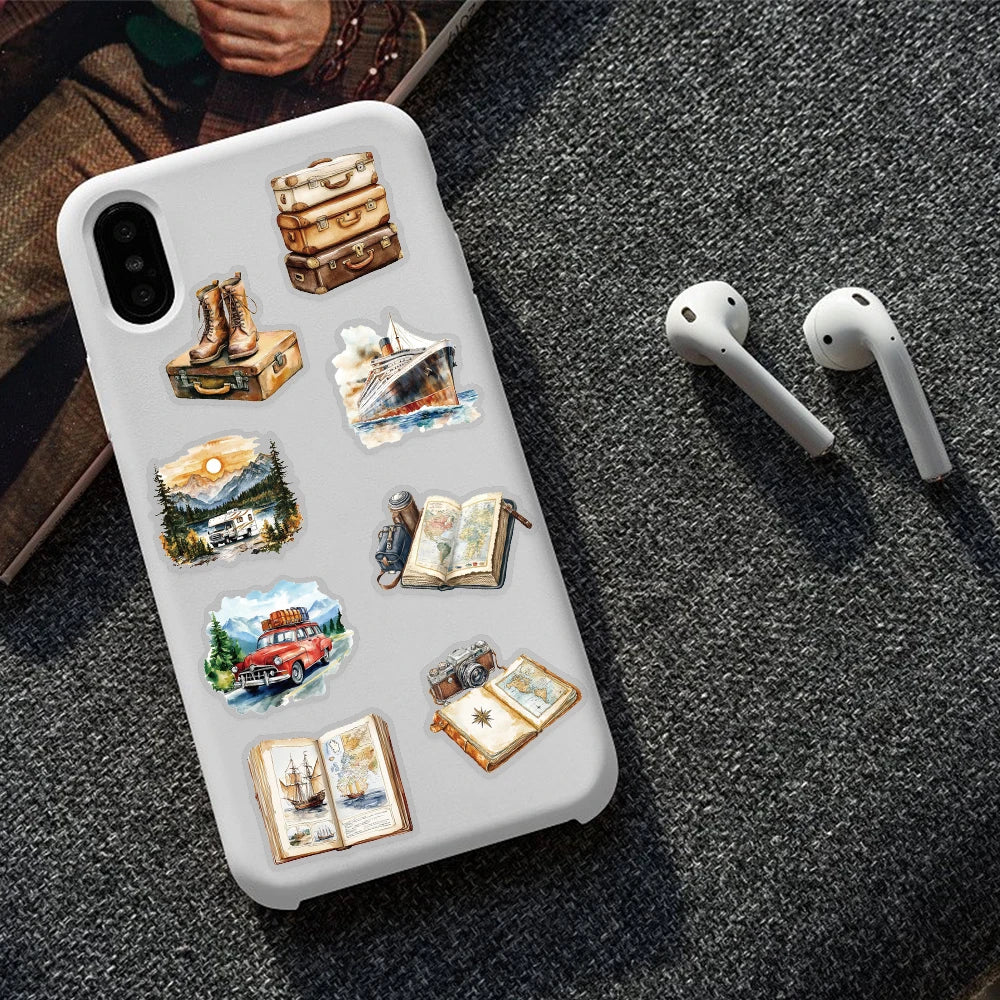 50pcs Vintage Travel Transparent PET Stickers Decals For Phone Laptop