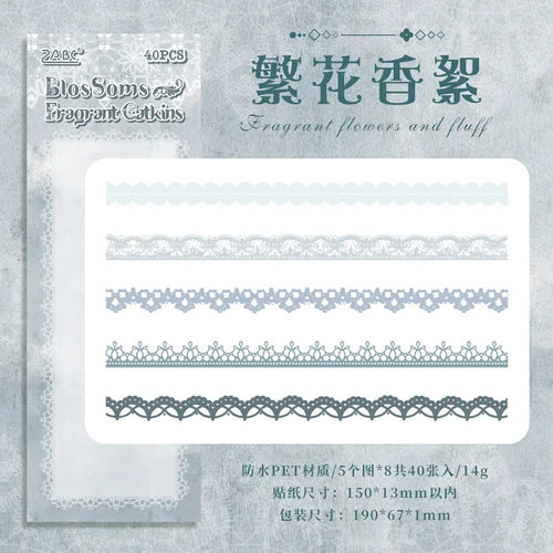 40 pcs Lace Stickers Cute Aesthetics Decor Collage Junk Journal