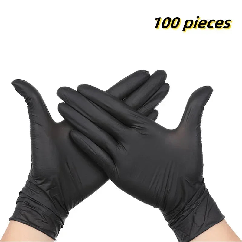 100PCS Housework Strong Black Disposable Nitrile Gloves PVC Latex Free