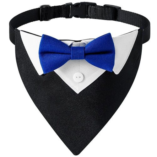 Adjustable Chic Pet Bandana with Bow Tie - Polyester Triangle Scarf &