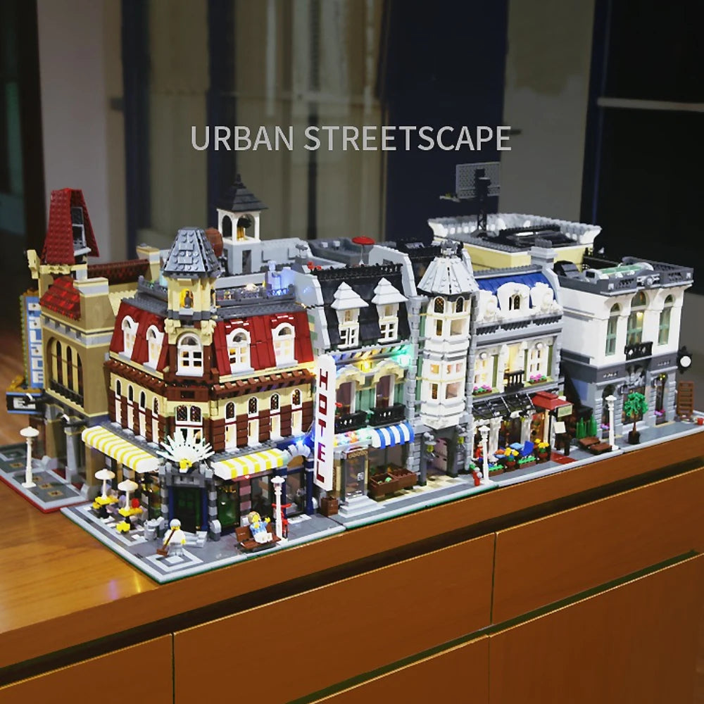 Creative Expert Bricks Bank Cafe Corner MOC Street View City Model