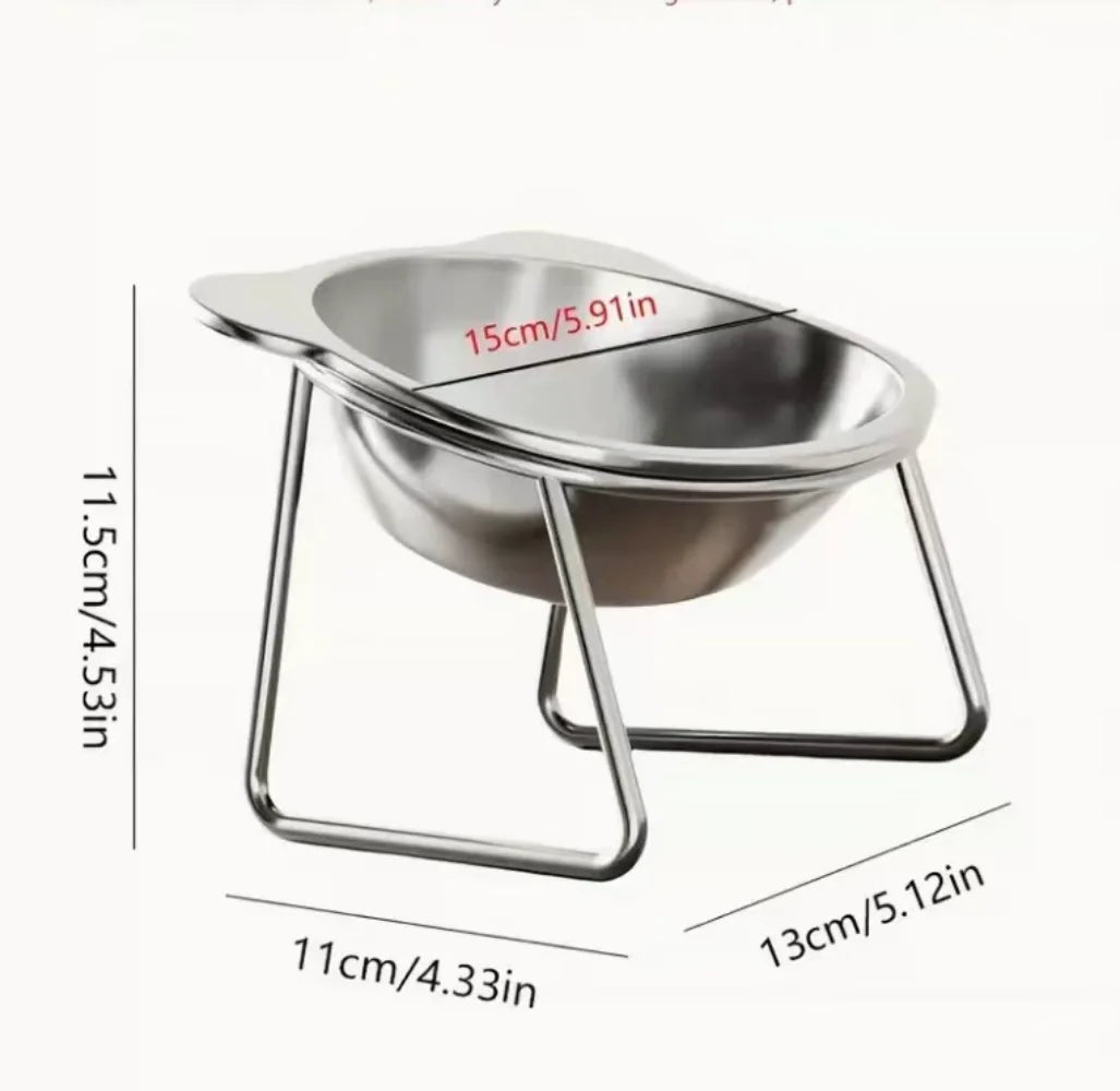 304 Stainless Steel Elevated Pet Bowl: Angled Tilted Feeder with Neck
