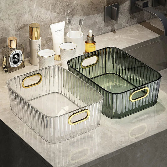 1pc Nordic Luxury PET Acrylic Storage Box with Handles – Transparent