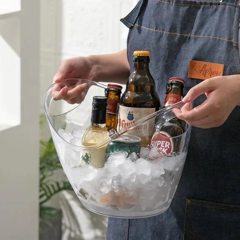 4L Clear Ice Bucket Beverage Tub Handle Cooling Large Ice Bucket for