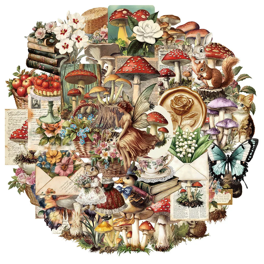 50PCS Retro Mushroom Graffiti Stickers Handmade Account DIY Luggage