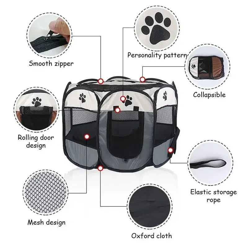 Portable Foldable Pet Tent Kennel Octagonal Fence Puppy Shelter Easy