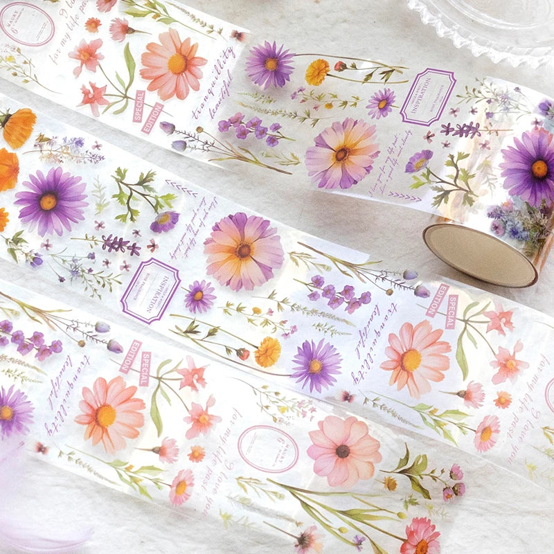 Yoofun 5x200cm Creative Flower PET Tape for Collage Junk Journal