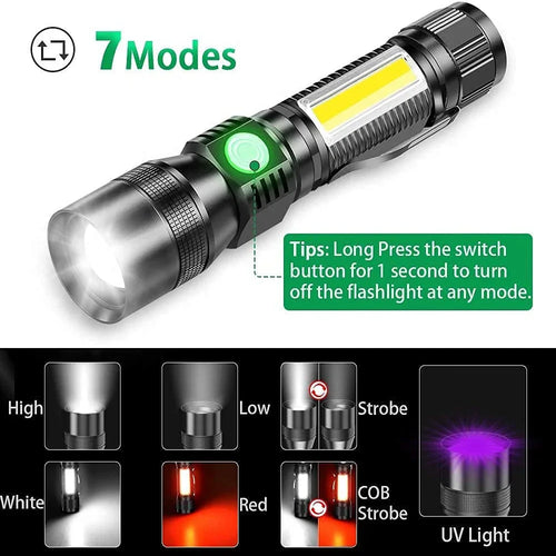 UV Light & Strong Light Flashlight USB Rechargeable Camping Lantern