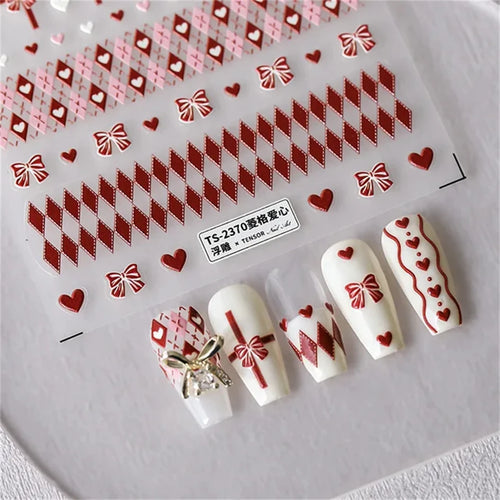 Japanese Vintage Red & Blue Rose Flower Laser Gold Silver Nail