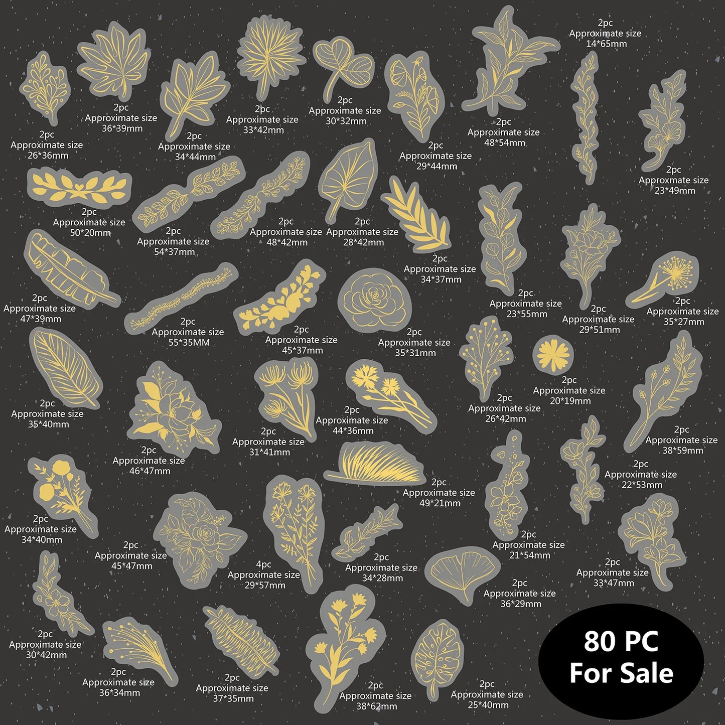 80 Pcs Glitter Gold Stickers Plant Flower,Waterproof Transparent