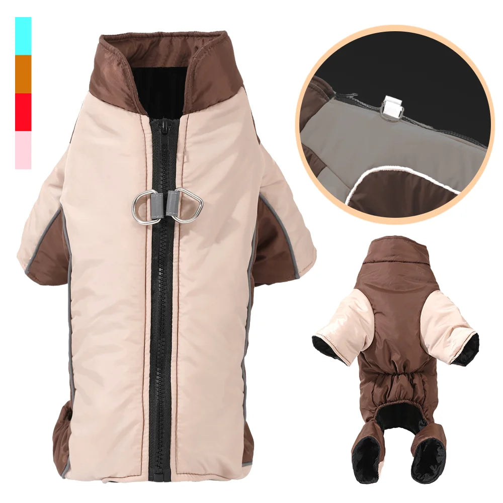 Warm Pet Clothes With D-ring Reflective Dog Jumpsuit For Small Medium