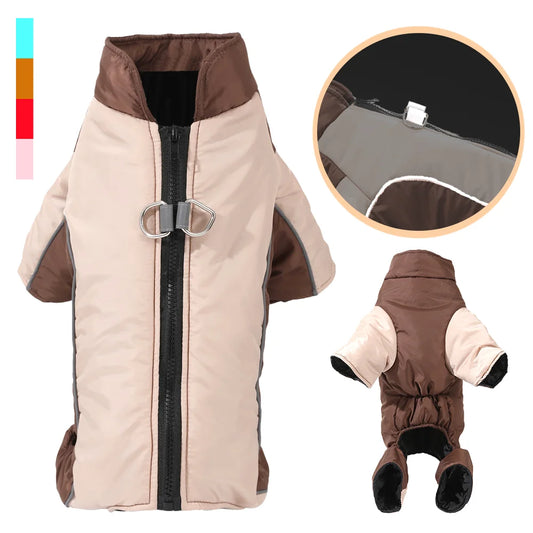 Warm Pet Clothes With D-ring Reflective Dog Jumpsuit For Small Medium