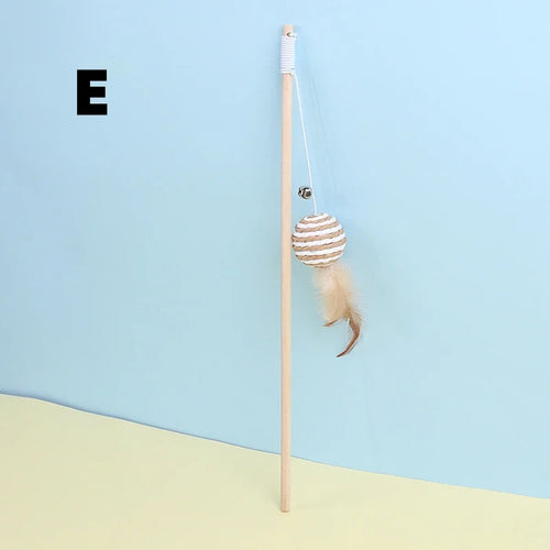 New Mouse Wooden Teasing Cat Rod Cat Toy Pet Supplies Feather Bell