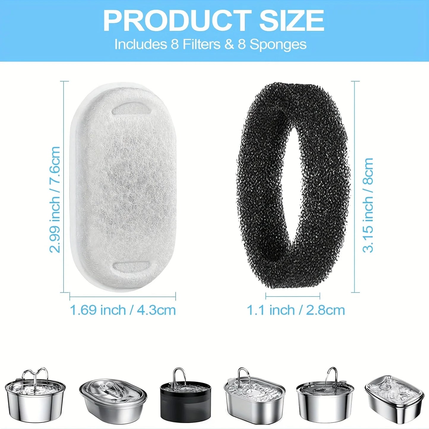 KEMORELA 12/15PCS Cat Water Fountain Activated Carbon Sponge Filters