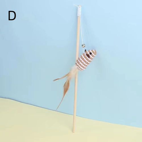 New Mouse Wooden Teasing Cat Rod Cat Toy Pet Supplies Feather Bell