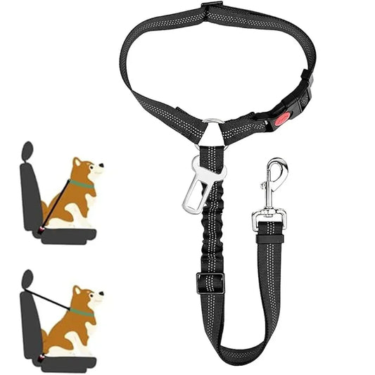 2-in-1 Dog Car Seatbelt Headrest Restraint Adjustable Reflective Pet