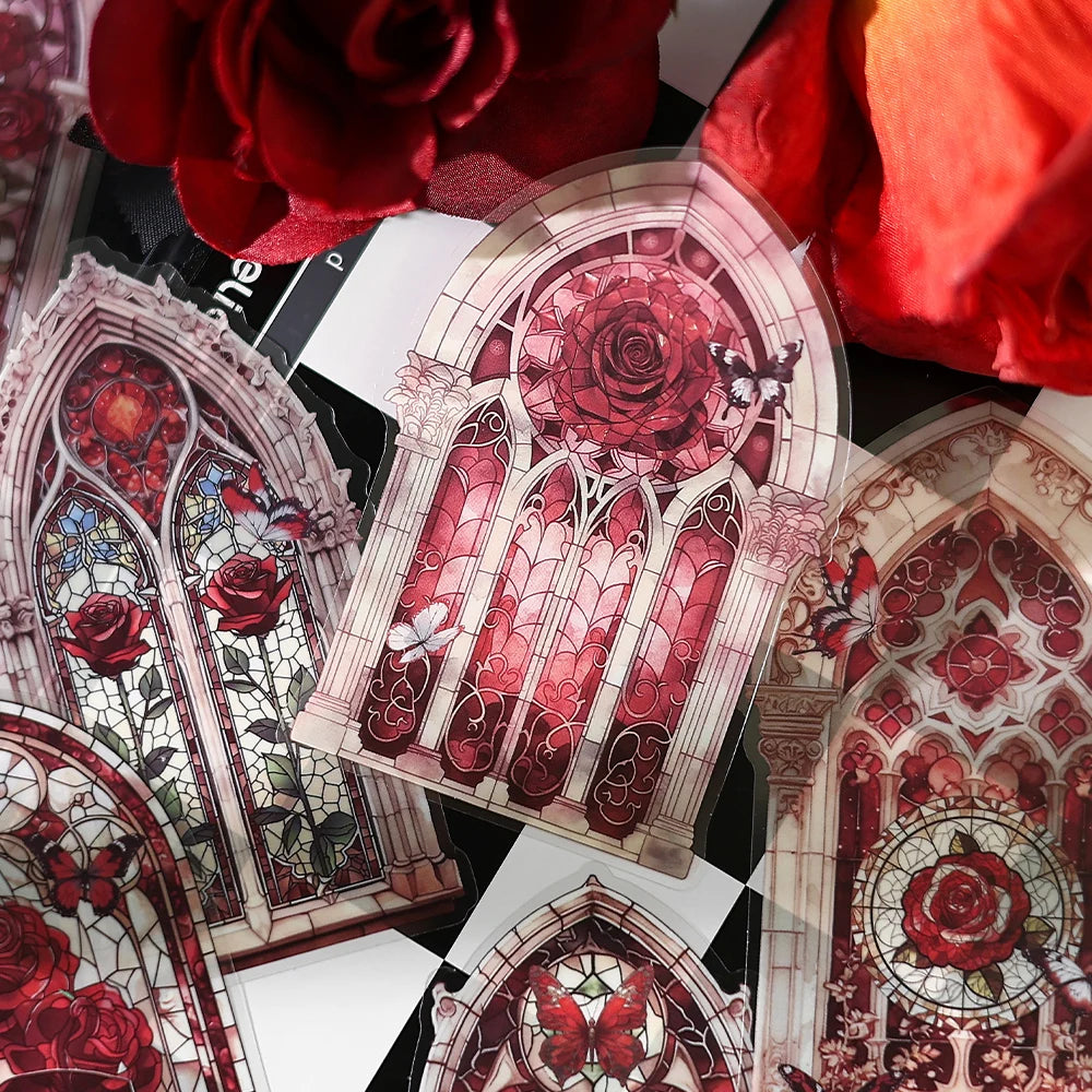 JIANQI 10pcs Flowers Window Sticker PET Materials Collage Junk Journal