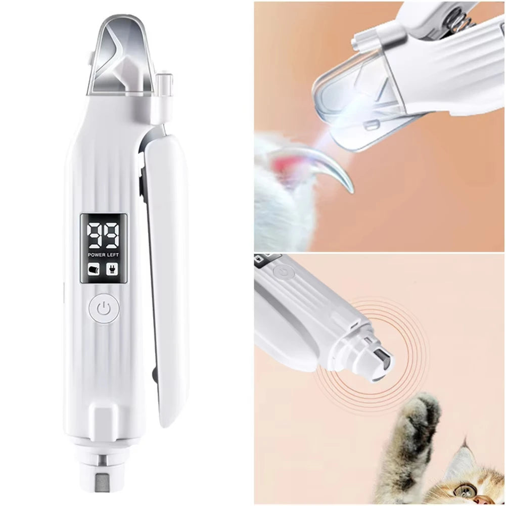 2 in 1 Electric Pet Nail Trimmer with LED Lights Pet Nail Grinder Dog