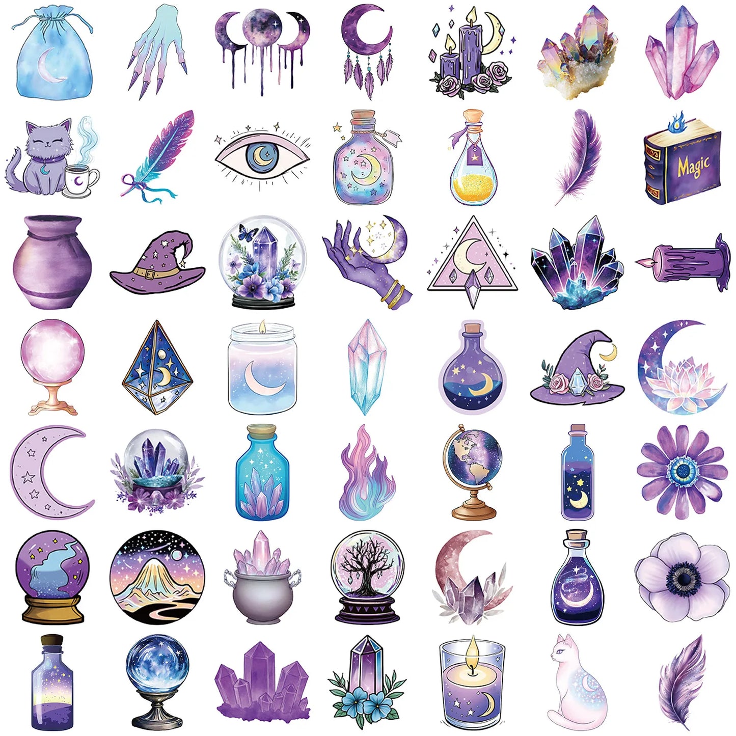 50Pcs Transparent PET Magic Witch Sparkling Film Sticker Pack