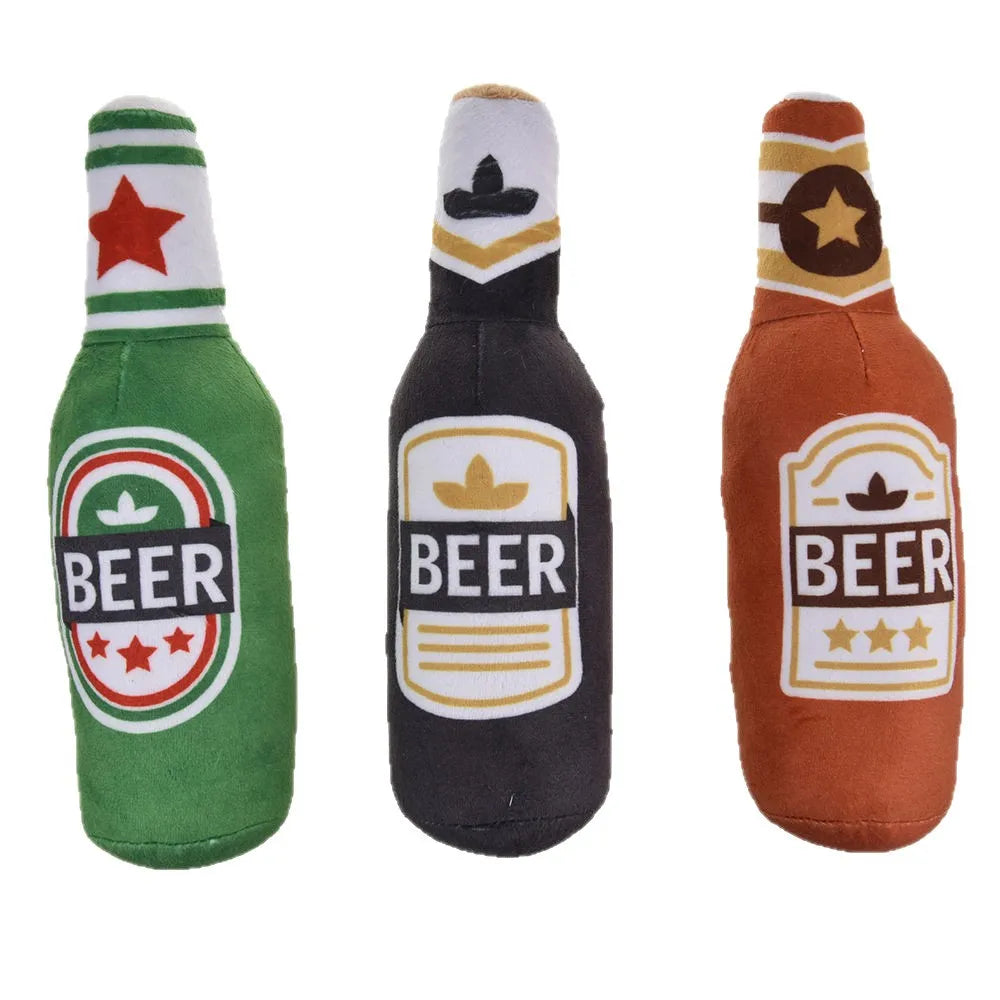 Plush Dog Toys Beer Bottle Shaped for Small & Large Dogs Bite