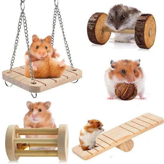 Cute Rabbit Roller Toys Natural Wooden Pine Dumbells Unicycle Bell