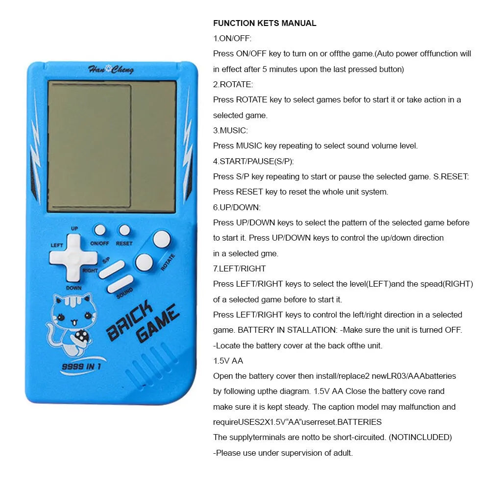 Classic Electronic Game Retro Puzzle Toy Blue Large Screen Handheld