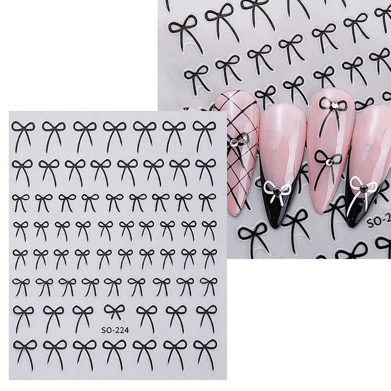 8pcs Mixed Color Bow Nail Art Stickers 3D Cute Red Black Pink bowknot