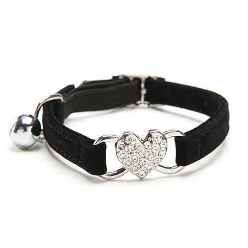 Heart Charm and Bell Cat Collar Safety Elastic Adjustable with Soft