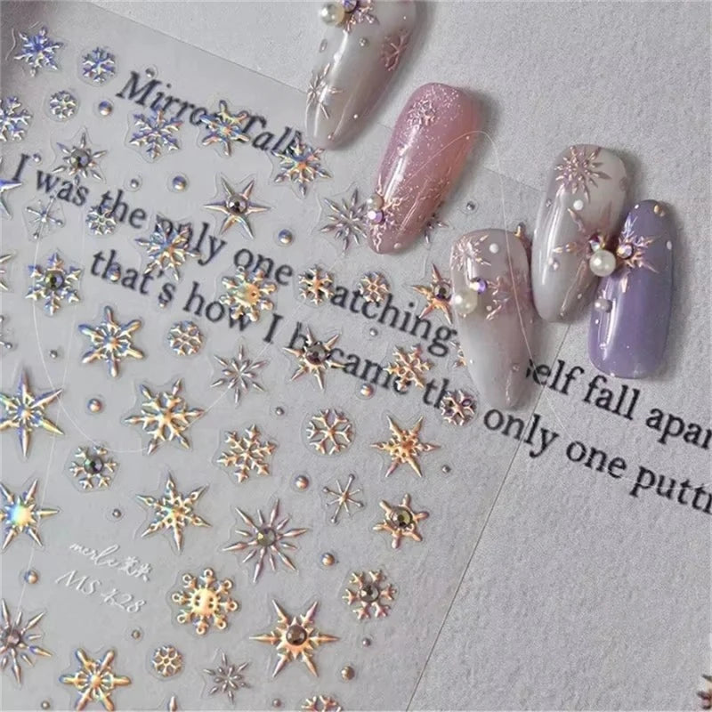 5D Laser Winter Snowflake Christmas Shiny Rhinestone Embossed Relief