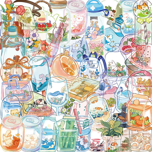 50pcs Cartoon Transparent Item Stickers Cute Transparent Water Cup
