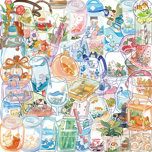 50pcs Cartoon Transparent Item Stickers Cute Transparent Water Cup