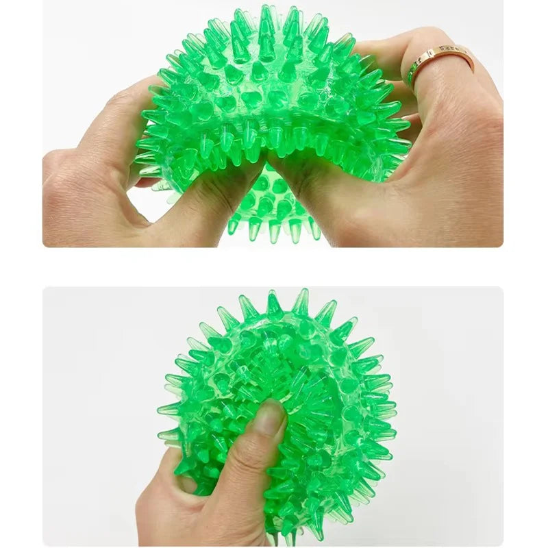TPR Squeaky Spiked Dog Ball Chew Toy Durable Teeth Cleaning Molar Toy