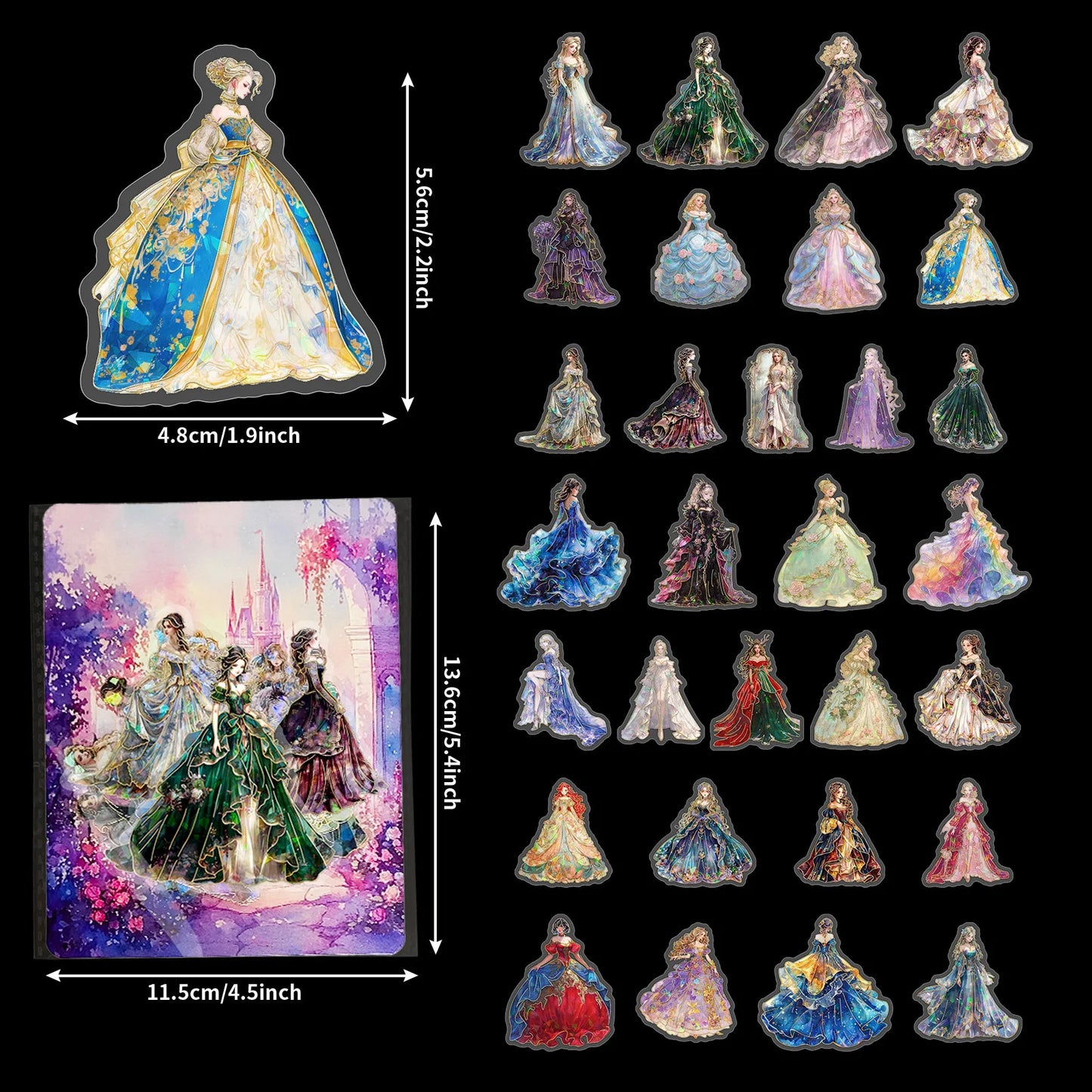30 Pcs Evening Dress Dress Up PET Stickers Retro Girl Laser Laser Hot