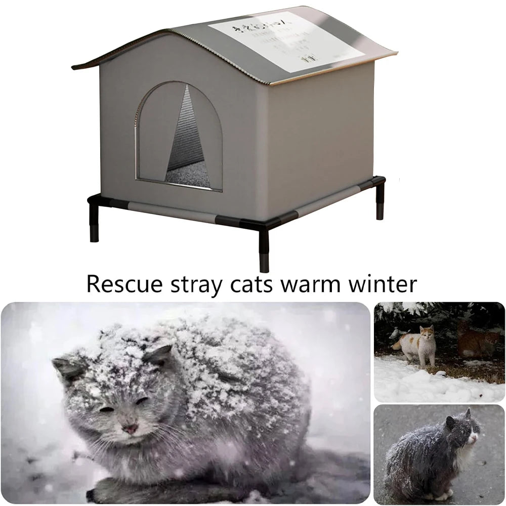 Stray Cat Houses with Mat Waterproof Winter Warm Shelter Foldable Pet