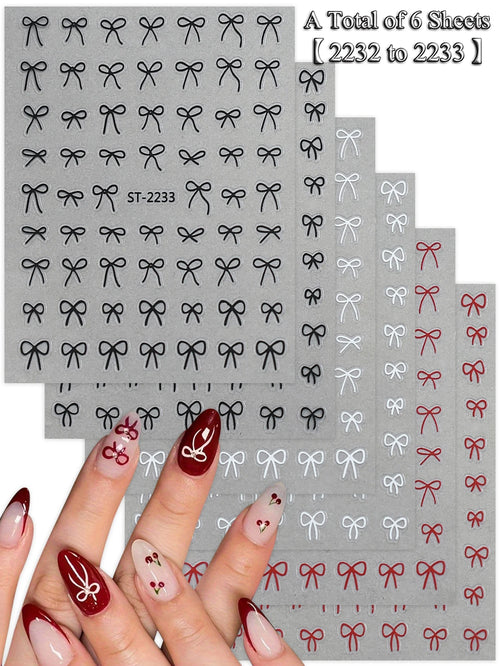 6/12/18/24/30 Sheets Bowknot Nail Stickers Cute Ribbon Design Self
