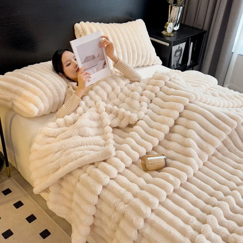 Solid Color Thickened Wide Striped Multifunctional Blanket Can Be Used