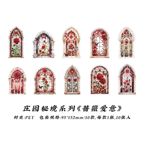JIANQI 10pcs Flowers Window Sticker PET Materials Collage Junk Journal