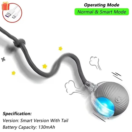 Cat Interactive Ball Toy, Automatic Rolling Ball with Tail,