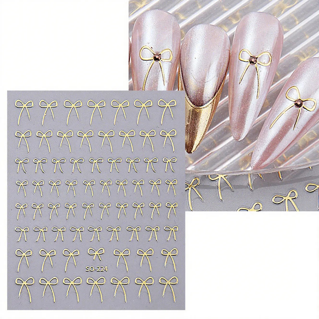 8pcs Mixed Color Bow Nail Art Stickers 3D Cute Red Black Pink bowknot