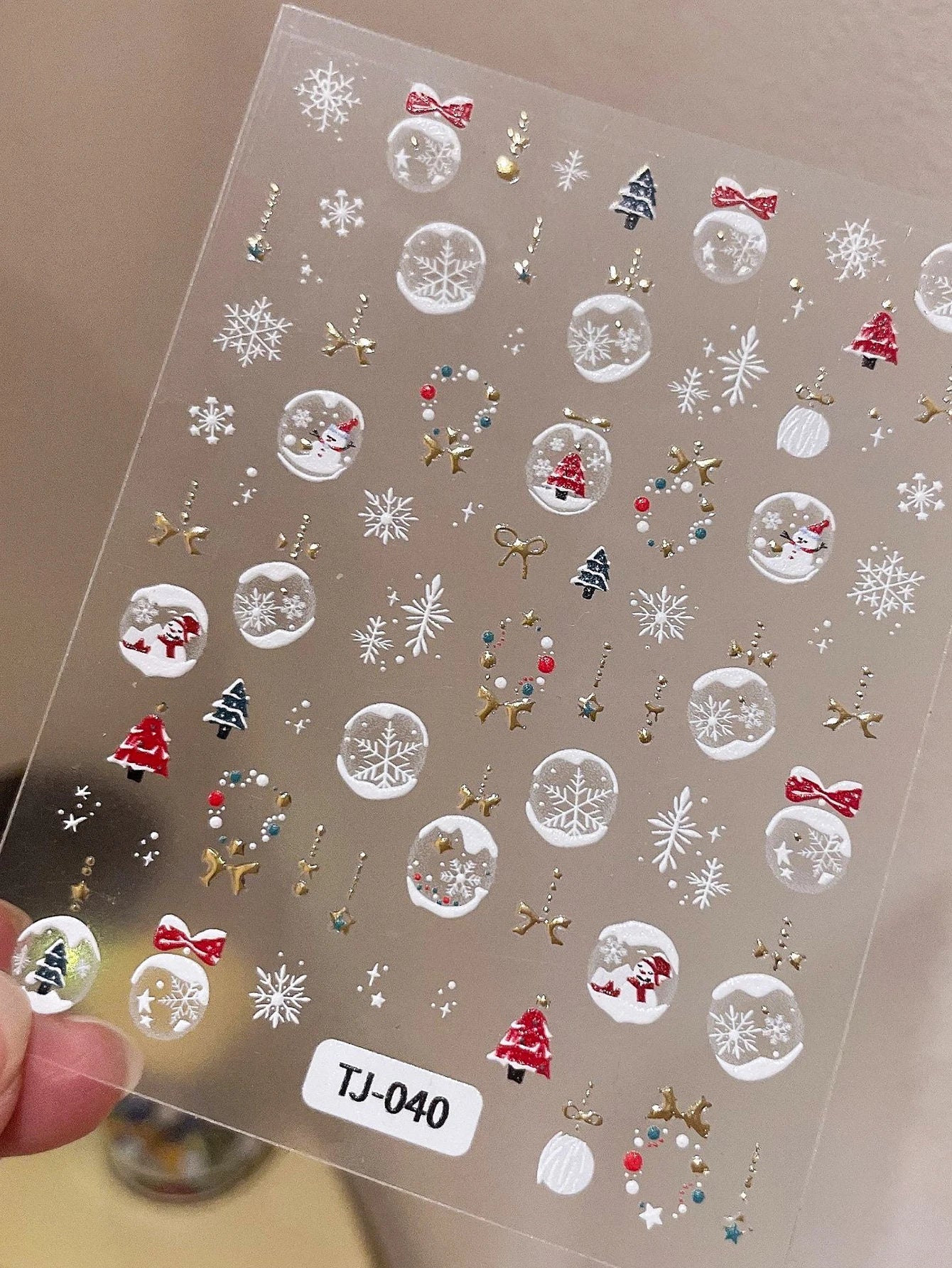 1/2pcs Winter Christmas Ball Snowflake Nail Stickers 5D Relief White