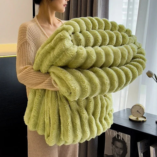 Solid Color Thickened Wide Striped Multifunctional Blanket Can Be Used