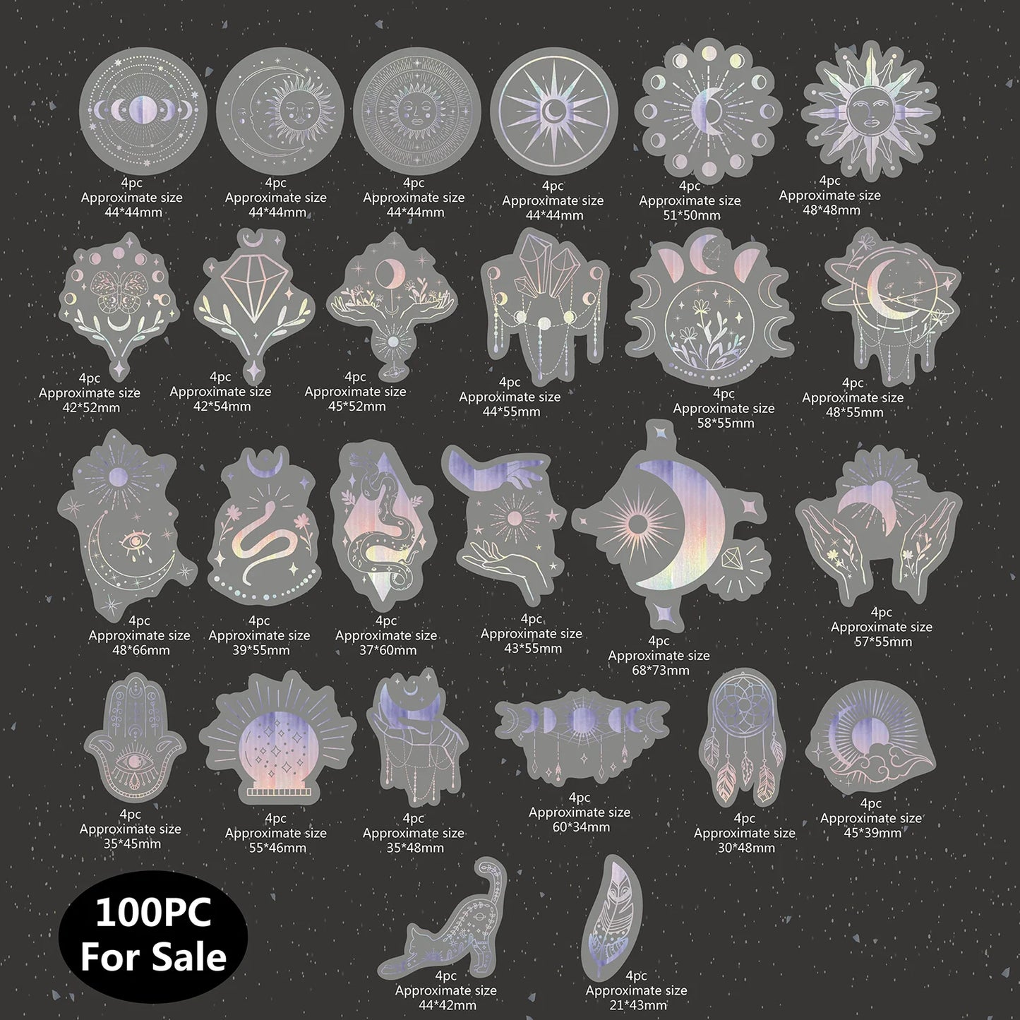 100 pcs Laser Silver Stickers Waterproof Transparent PET Adhesive