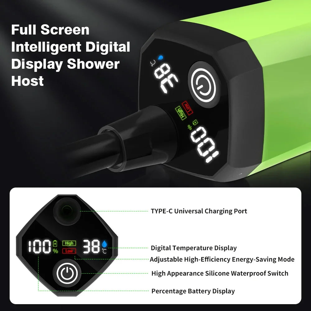 6000mAh Portable Camping Shower Pump Outdoor Shower Kit w/Full Screen