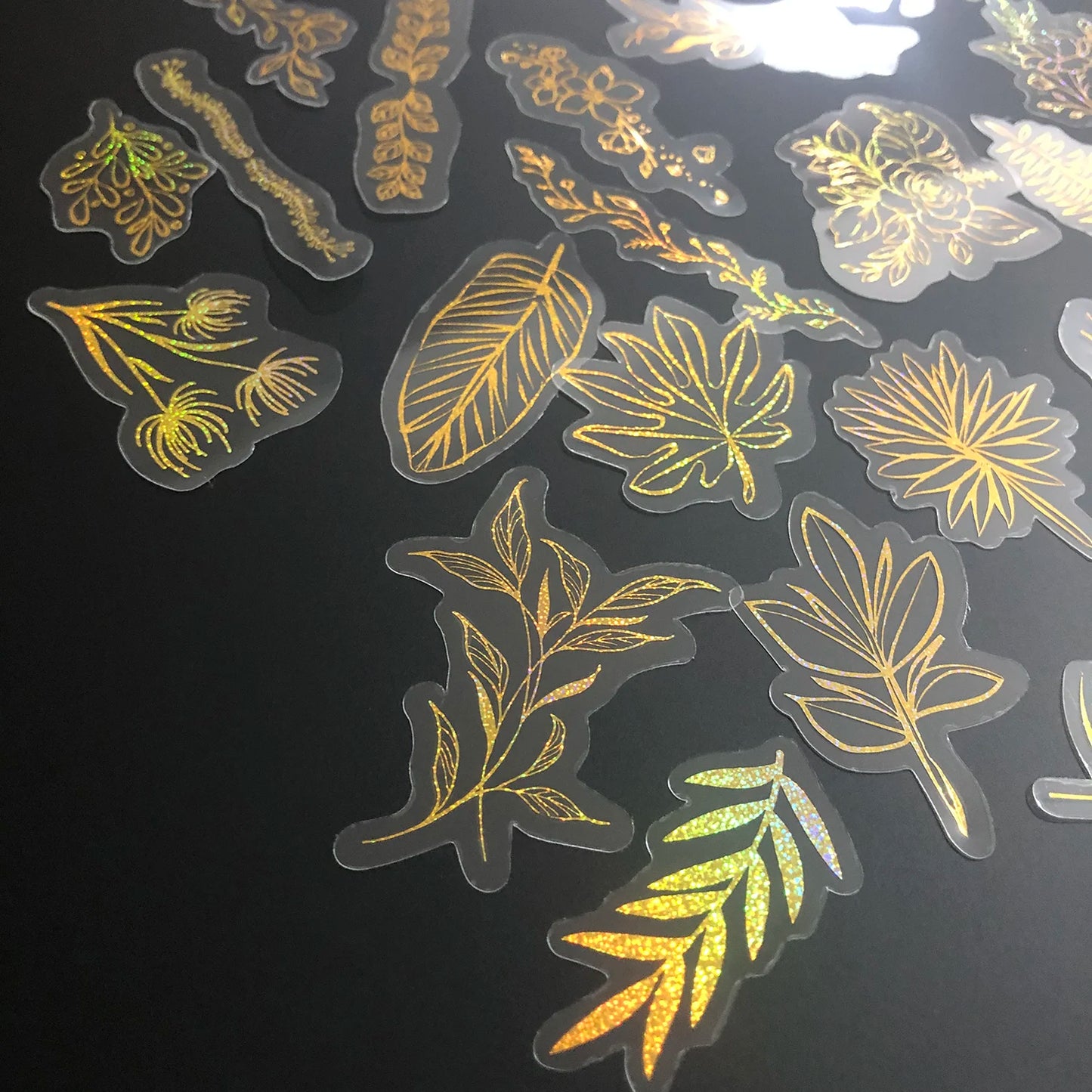 80 Pcs Glitter Gold Stickers Plant Flower,Waterproof Transparent