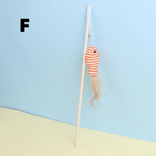 New Mouse Wooden Teasing Cat Rod Cat Toy Pet Supplies Feather Bell