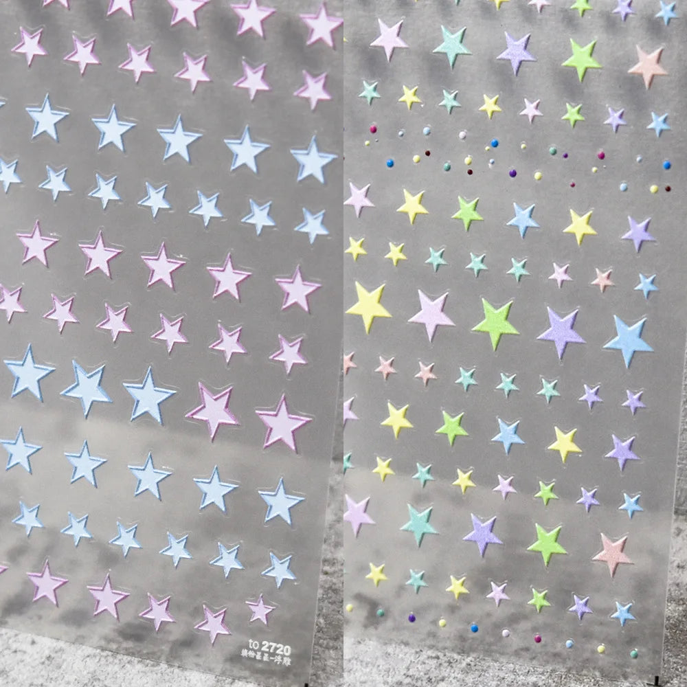 1pcs 5D Relief Kawaii Colorful Star Nail Art Stickers Multi Macaron