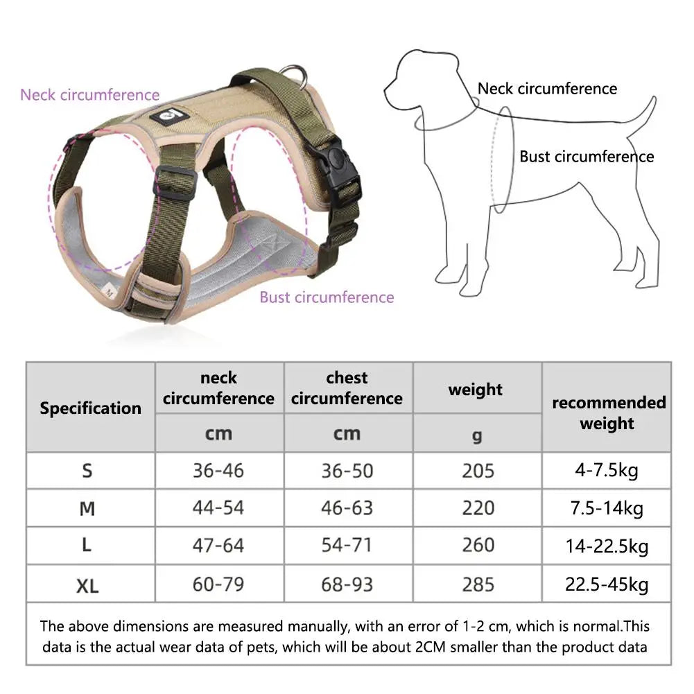Medium Large Dog Harnesses Collar Labrador Army Reflective Adjustable